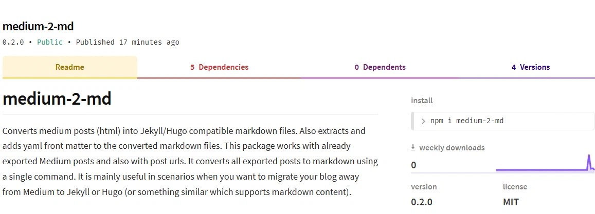 https://www.npmjs.com/package/medium-2-md